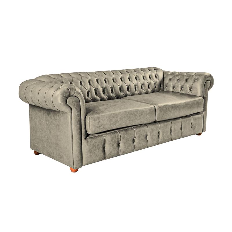 Sofá Chesterfield Capitone Luis XV Vicenzo Cinza Couro Eco 2M